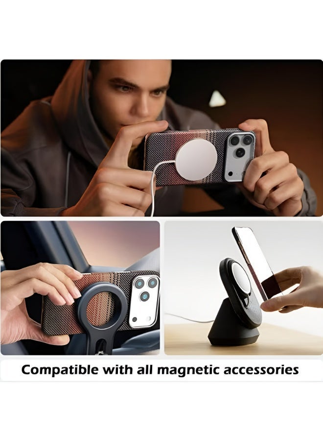 جراب مغناطيسي لهاتف iPhone 17 Pro Max، متوافق مع MagSafe، جراب بسيط فائق النحافة وخفيف الوزن مع إحساس باللمس بدون غطاء، مصنوع من ألياف الأراميد 1500D (غروب الشمس) - Image 3